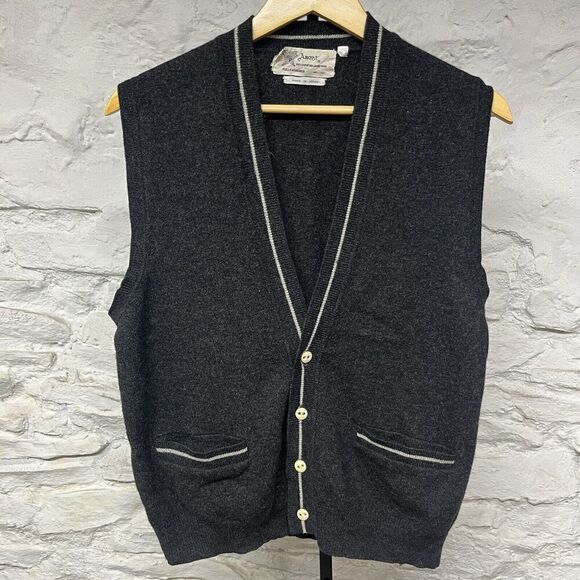 Vintage 50s 60s Lambswool Cardigan Grandpa Sweater Vest Amcrest Made in Japan - Picture 1 of 5
